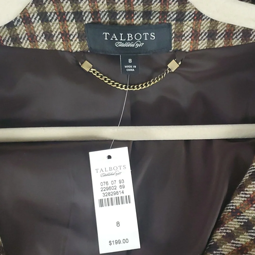 Talbots 3/4 Sleeve Plaid Blazer 100% Wool, Fully Lined, Size 8 - Picture 4 of 8
